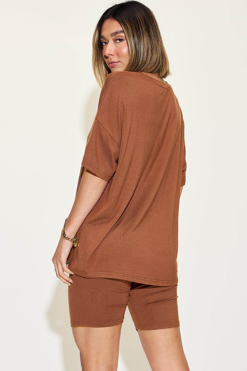 Basic Bae Full Size V-Neck Drop Shoulder T-Shirt Set