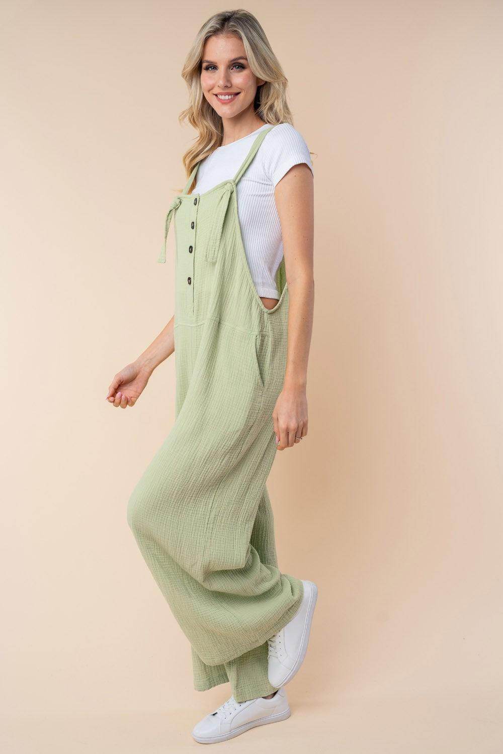 White Birch Texture Sleeveless Wide Leg Jumpsuit for Women
