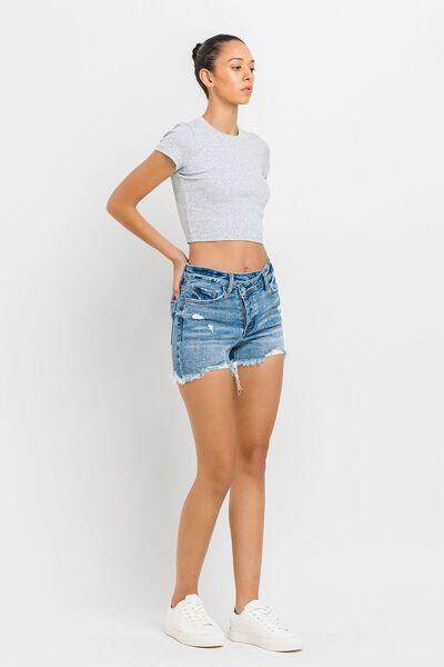 Lovervet Stepped Waist Raw Hem Denim Shorts for Summer
