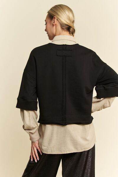 Davi & Dani Faux Layered French Terry Contrast Top Style