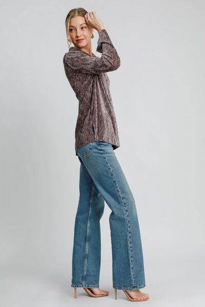 Umgee Side Slit Texture Button Up Shirt for Stylish Looks
