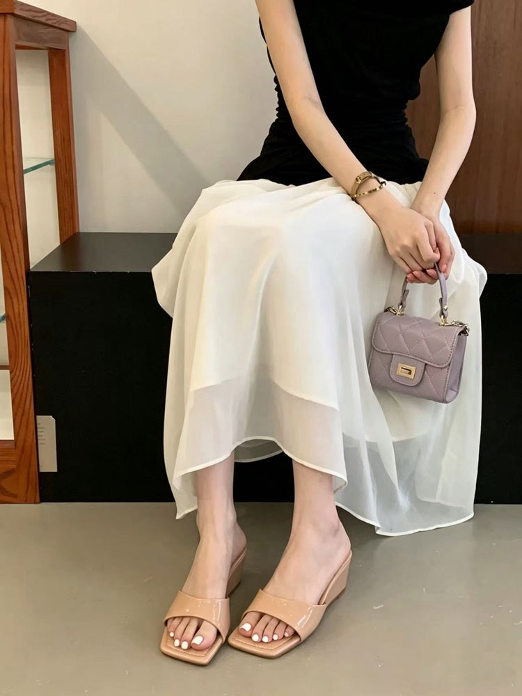 French Style One-Strap Open Toe Sandals For Women, Summer Wedge Comfortable Slip-On Mules, Elegant Ladies Shoes Match Dresses
