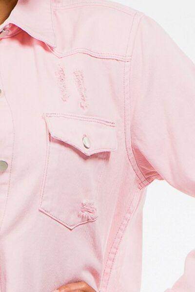 American Bazi Frayed Hem Distressed Denim Jacket for Women