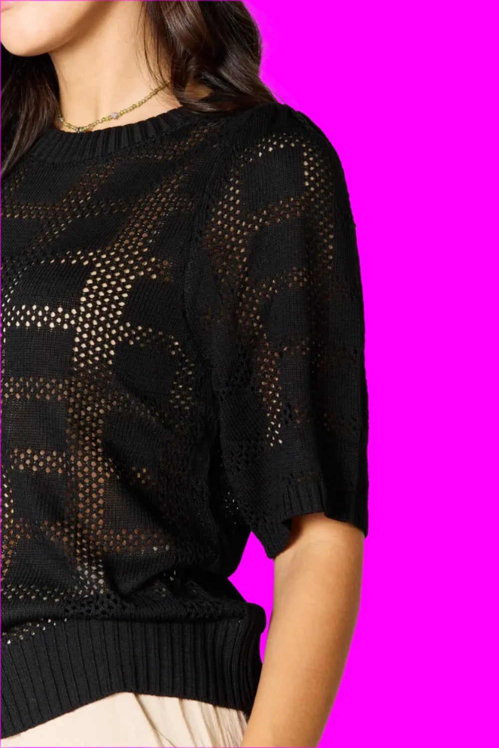 Mandy Ribbed Trim Round Neck Knit Top