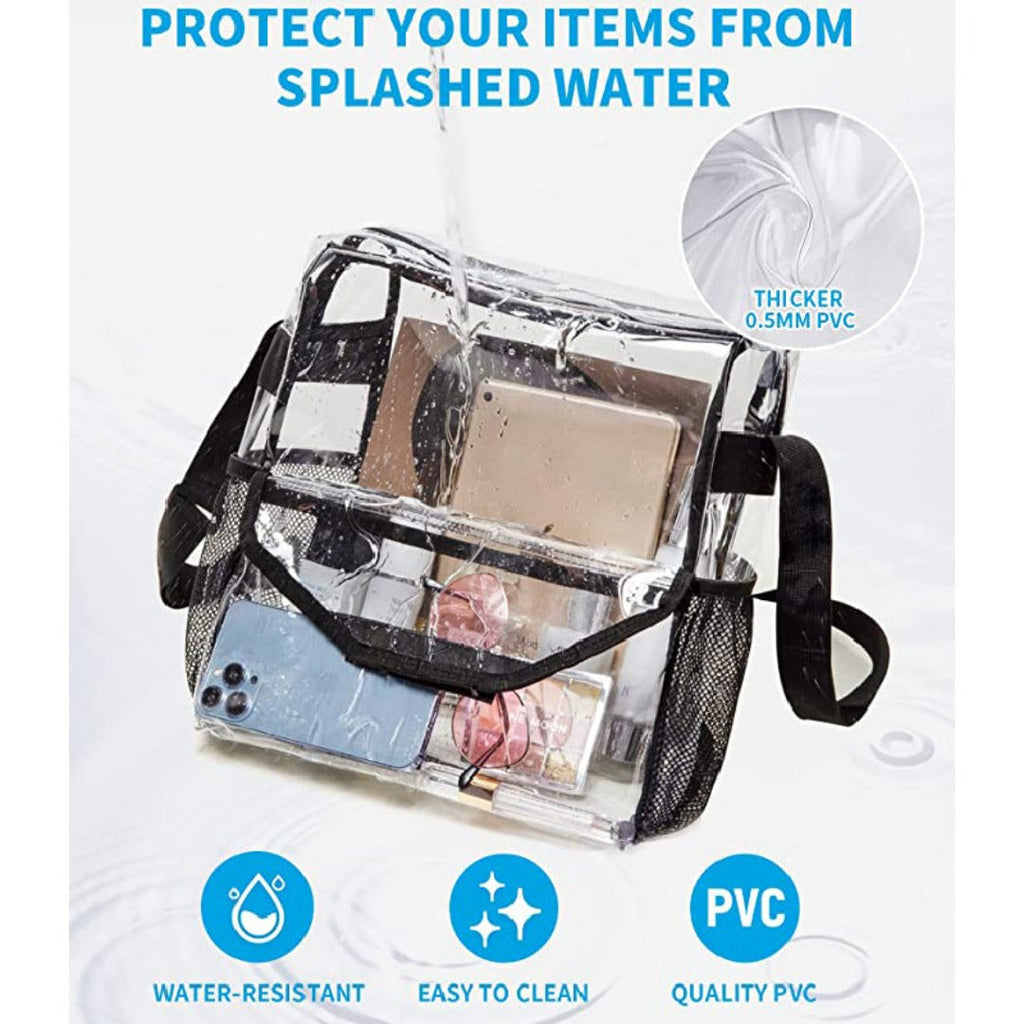 PVC transparent messenger bag, adjustable for travel sports events music venue, transparent shoulder bag large with compartments hobo