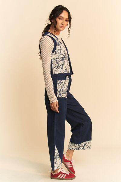 Davi & Dani Lace Applique Wide Leg Jeans for Women