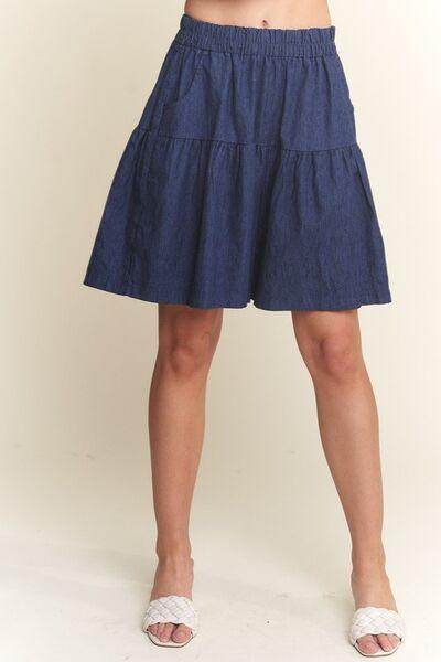 ADORA Elastic Waist Wide Leg Denim Shorts for Women
