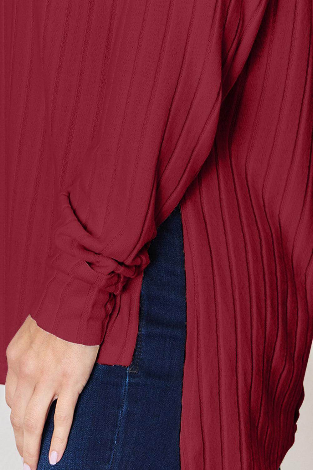 Basic Bae Full Size Ribbed Round Neck Slit T-Shirt for Women