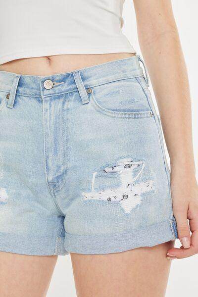 Kancan High Rise Repaired Mom Denim Shorts for Women