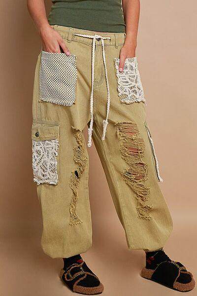 POL Crochet Patch Distressed Washed Jeans for Women