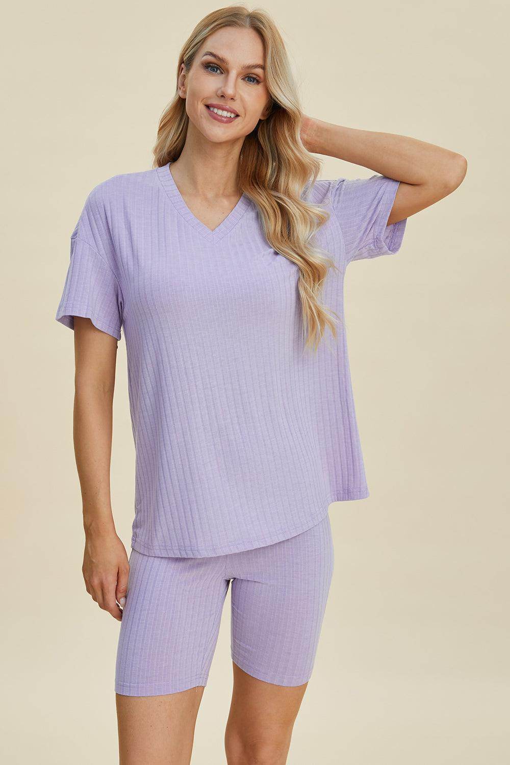 Basic Bae Full Size Ribbed V-Neck Top and Shorts Set For Women