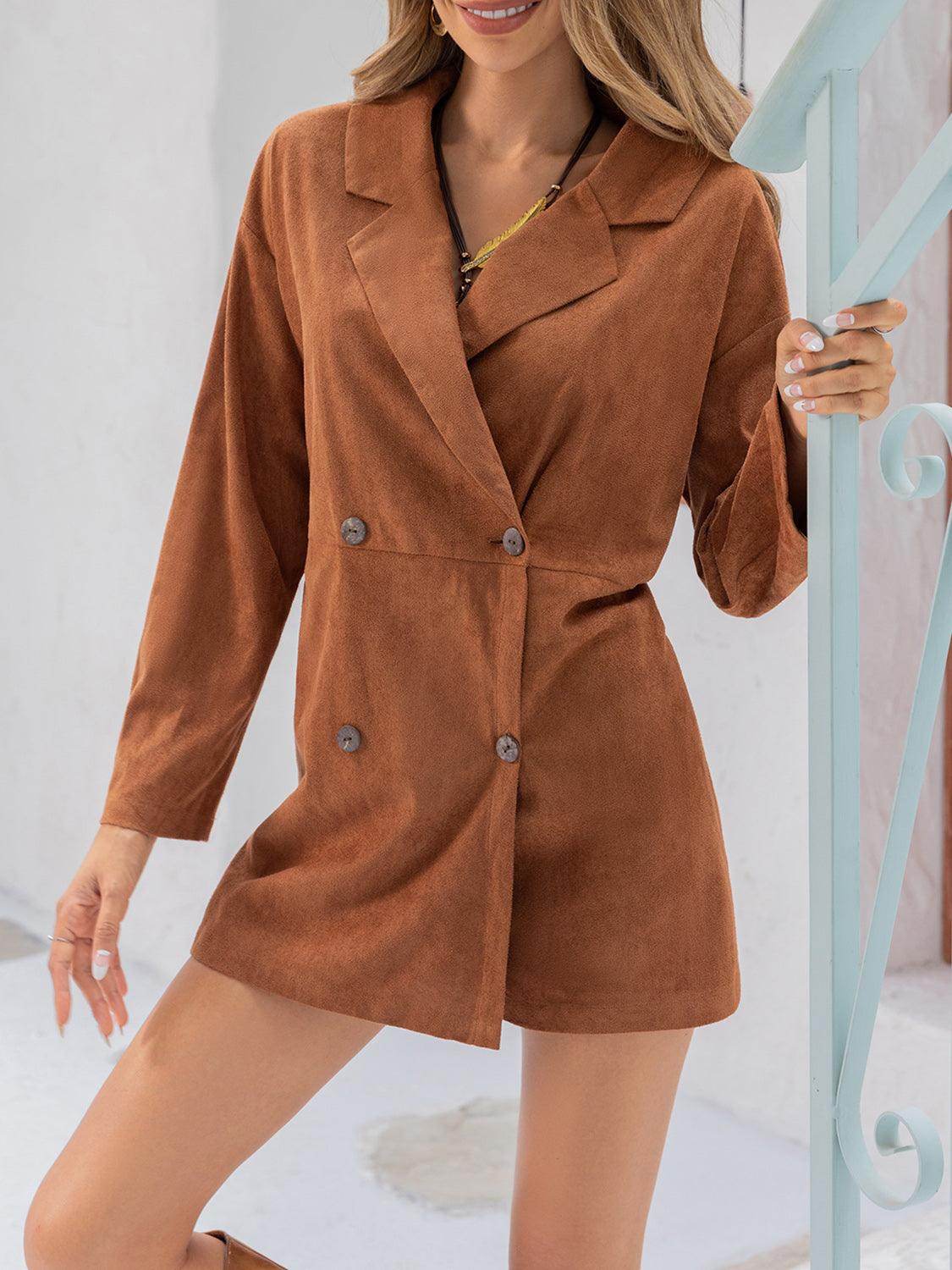 Lapel Collar Long Sleeve Romper for Stylish Comfort