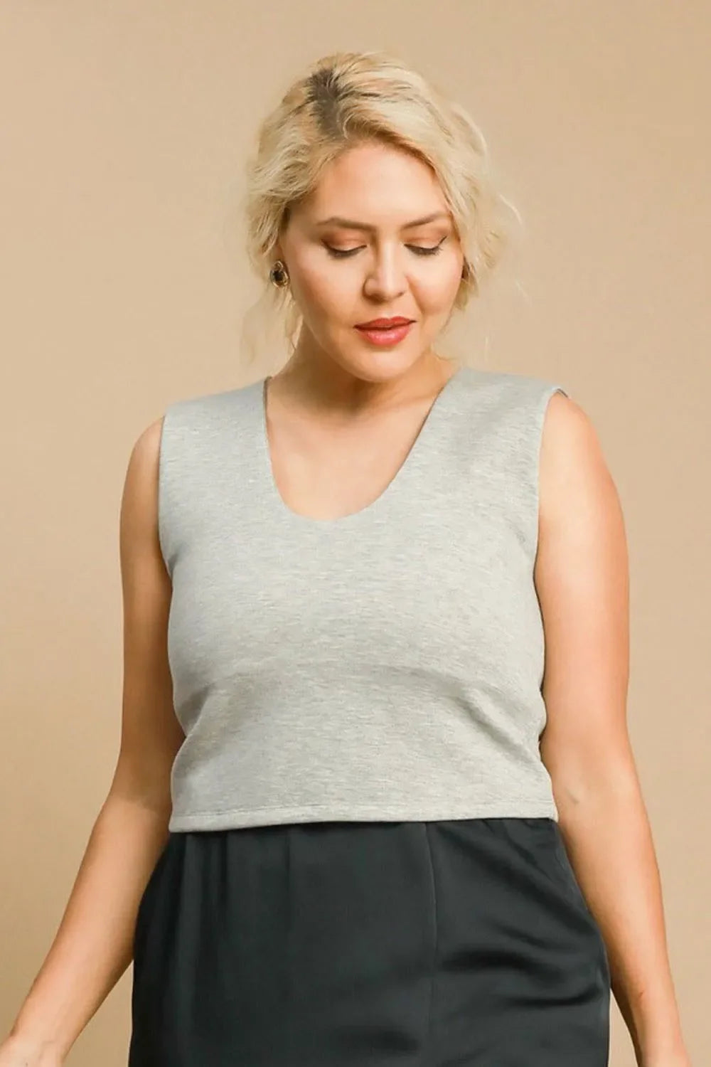 Umgee Full Size Scoop Neck Cropped Tank Plus Size