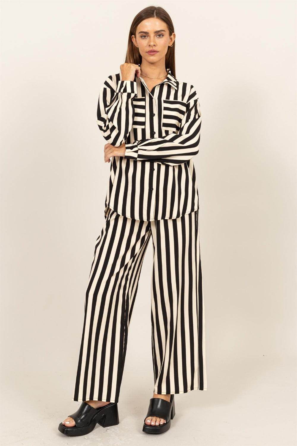 HYFVE Striped Button Up Shirt and Pants Set for Women