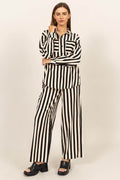 HYFVE Striped Button Up Shirt and Pants Set for Women