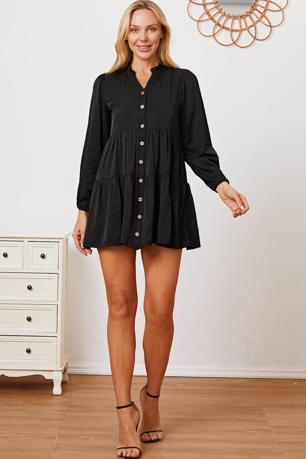 Ruffled Button Up Long Sleeve Tiered Shirt for Women