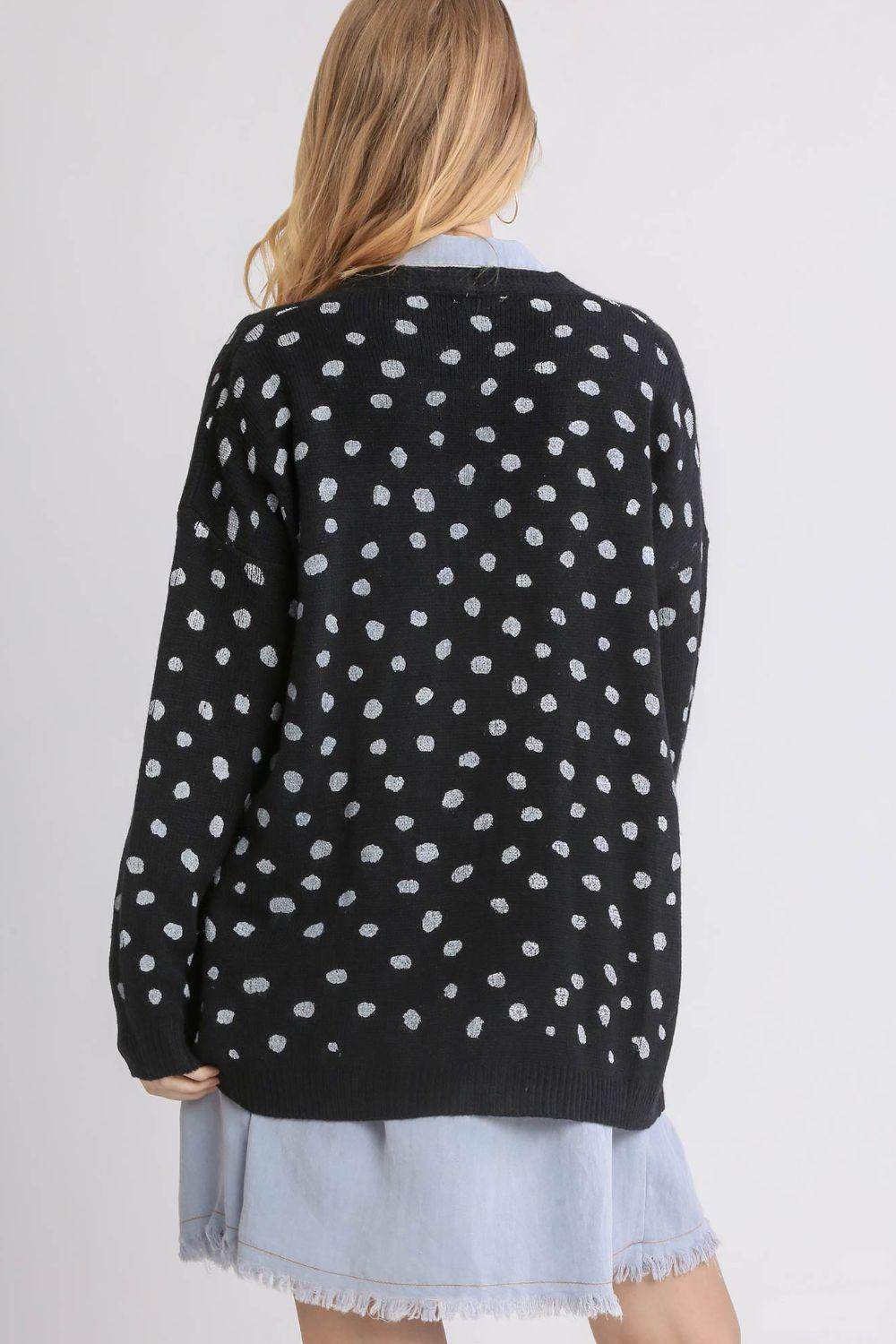 Umgee Polka Dot Open Front Drop Shoulder Cardigan for Women