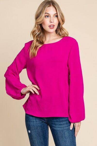 BOMBOM Textured Balloon Sleeve Top for Effortless Style