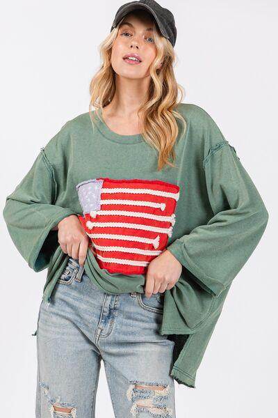 SAGE + FIG Full Size American Flag Patch Drop Shoulder T-Shirt