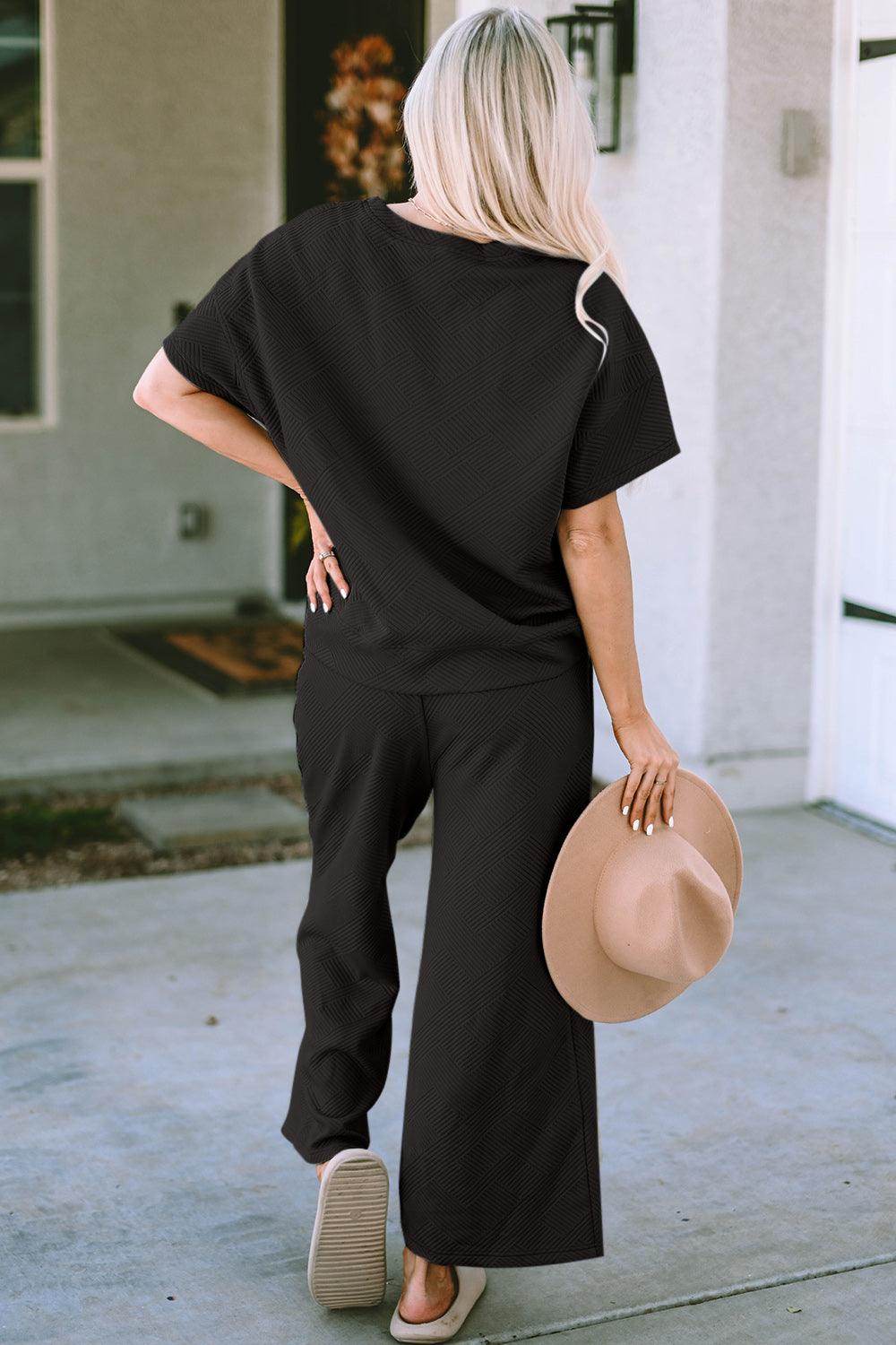 Double Take Full Size Texture Top and Pants Set for Women