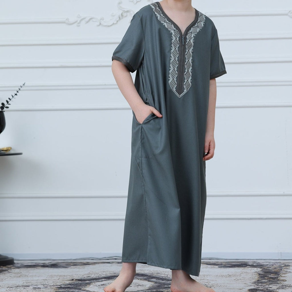 Boys Embroidered Zip-Front Thobe(MKB012)