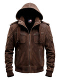 Brown Slim Fit Suede Hooded Leather Jacket