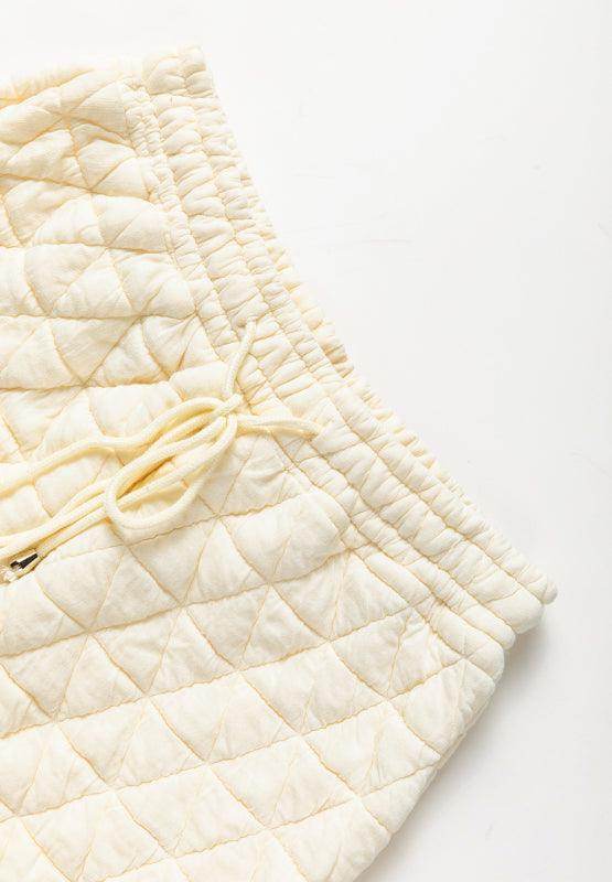 Drawstring Quilted Hooded Top and Shorts Set for Women