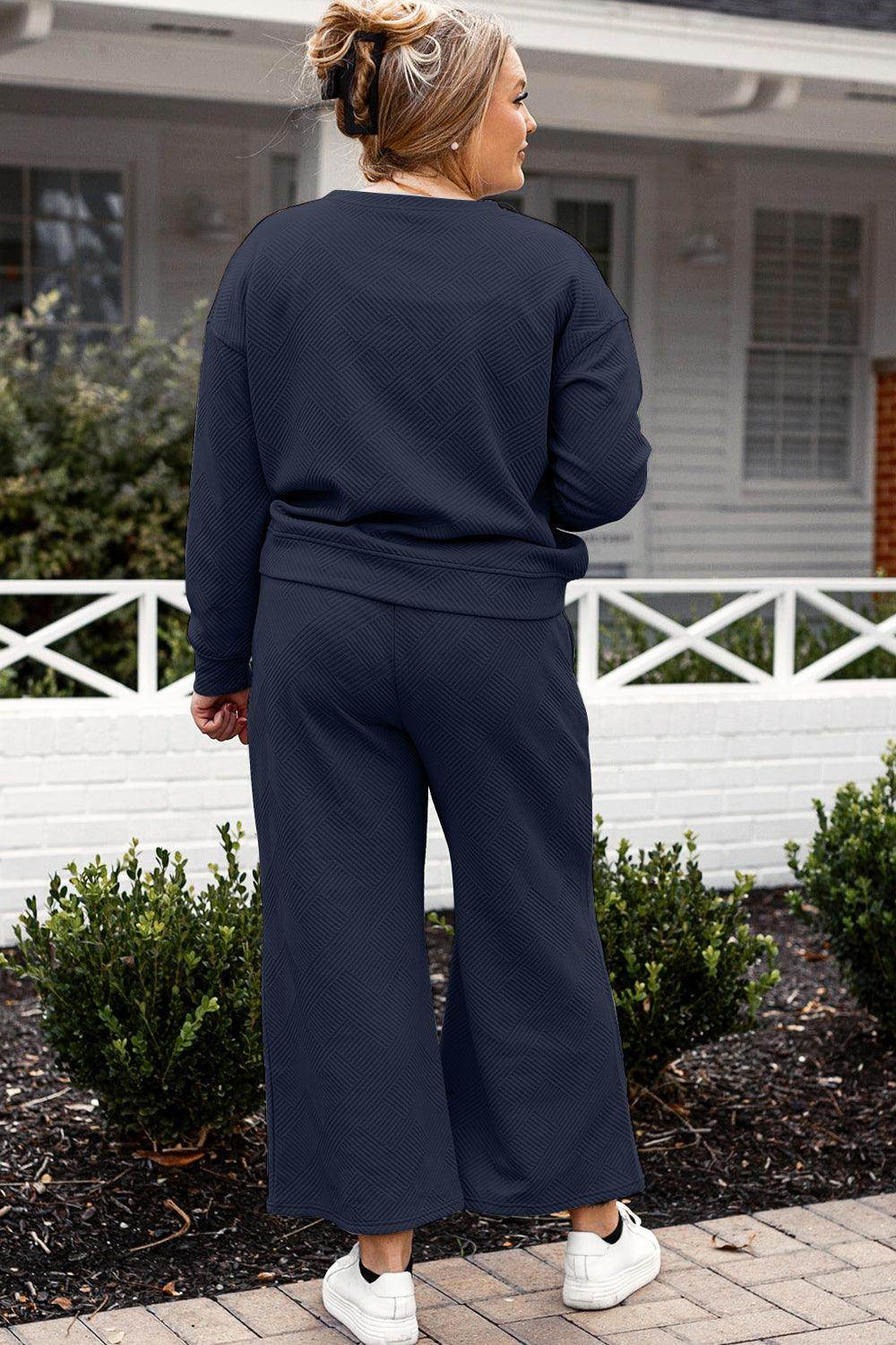 Double Take Full Size Textured Long Sleeve Top and Drawstring Pants Set for Women