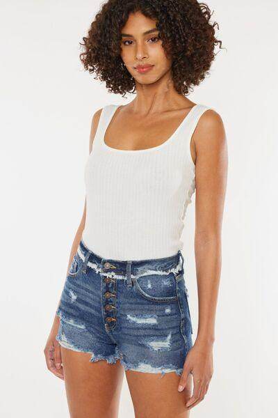 Kancan Distressed Button Fly Denim Shorts for Women