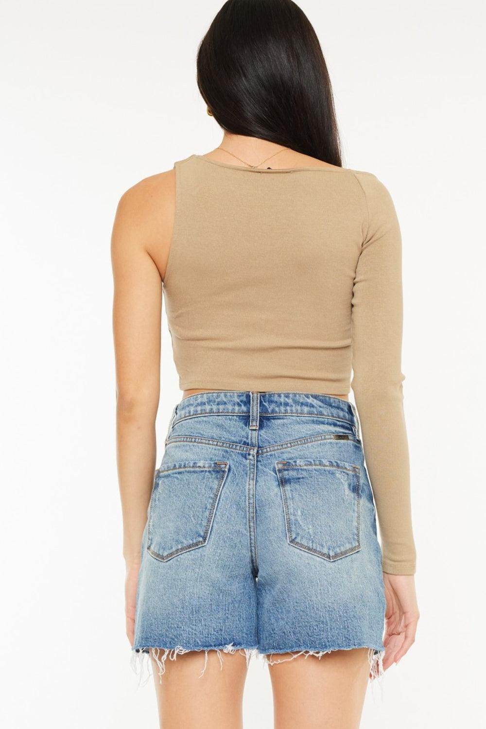 Kancan Full Size Raw Hem High Waist Denim Shorts for Women