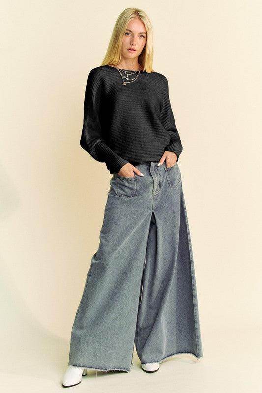 Davi & Dani Round Neck Batwing Sleeve Sweater for Women