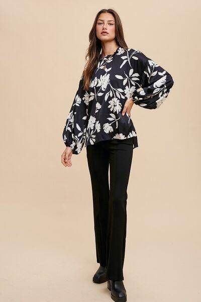 Annie Wear Frill Printed Balloon Sleeve Blouse for Women