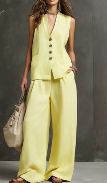 Women's Sleeveless Vest & Wide-Leg Pants Two-Piece Set