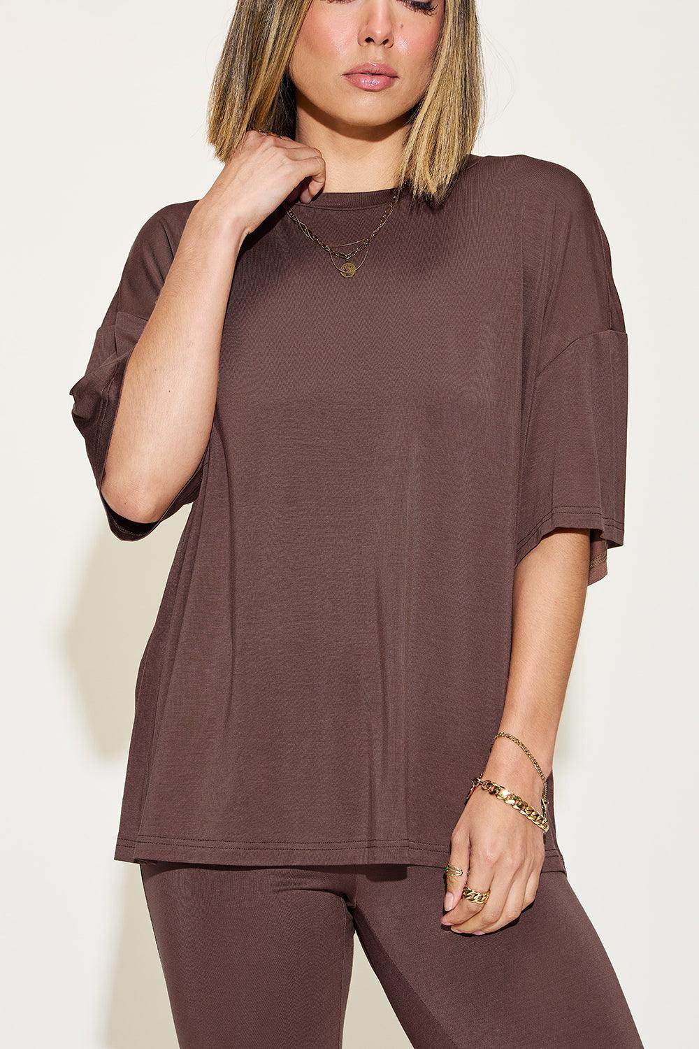 Basic Bae Full Size Bamboo Drop Shoulder T-Shirt Set