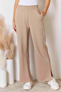 RISEN Wide Waistband Slit Wide Leg Pants for Women