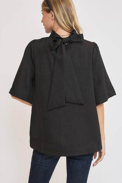Umgee Bow Tie Back Mock Neck Half Sleeve Blouse for Women