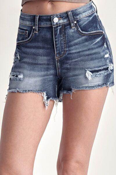 RISEN Mid Rise Raw Hem Denim Shorts for Women Summer Wear
