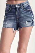 RISEN Mid Rise Raw Hem Denim Shorts for Women Summer Wear