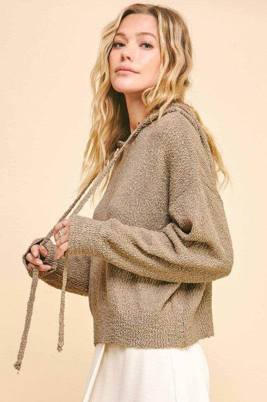 Davi & Dani Drop Shoulder Long Sleeve Hooded Sweater Cozy