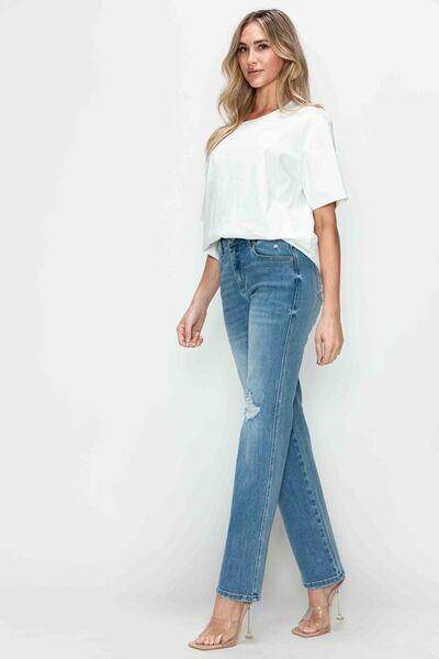 Bytos Full Size Distressed High Rise Straight Jeans For Women