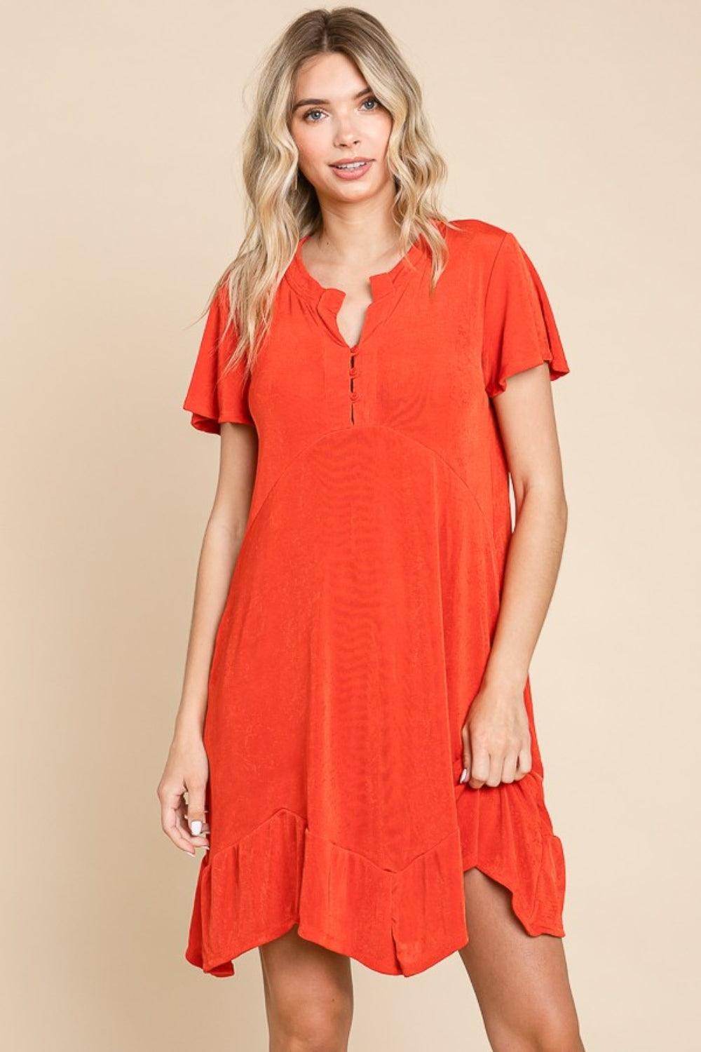 Culture Code Full Size Short Sleeve Ruffled Hem Dress