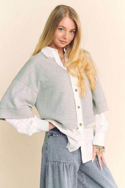 Davi & Dani Faux Layered French Terry Contrast Top for Women