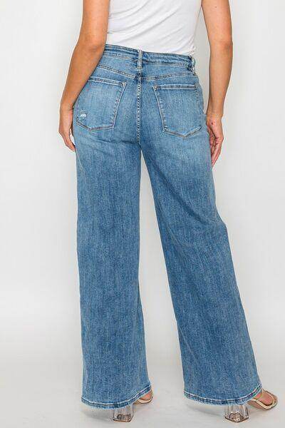 Bytos Full Size High Rise Wide Leg Jeans With Pockets