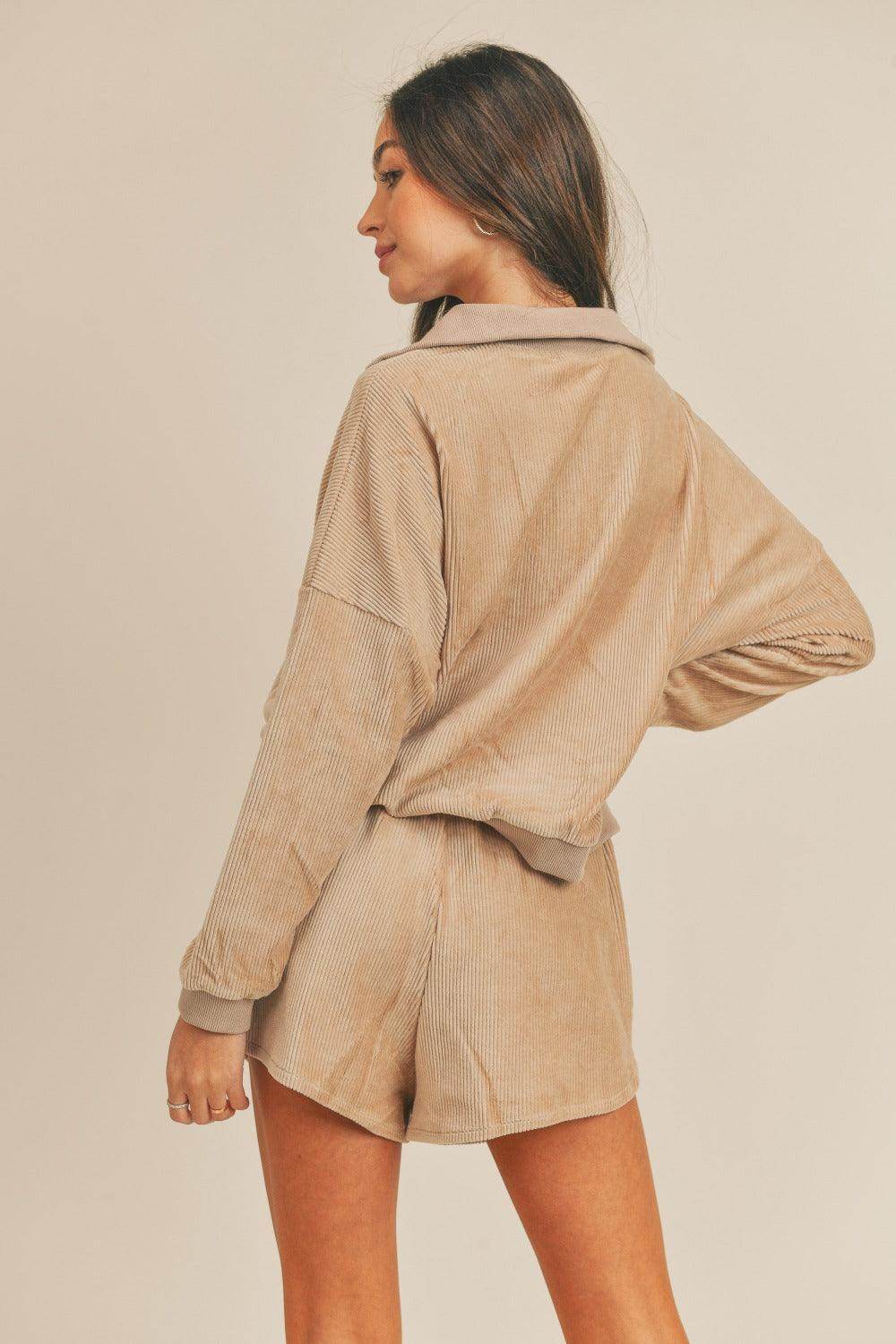 MABLE Corduroy Half Zip Top and Shorts Set for Women