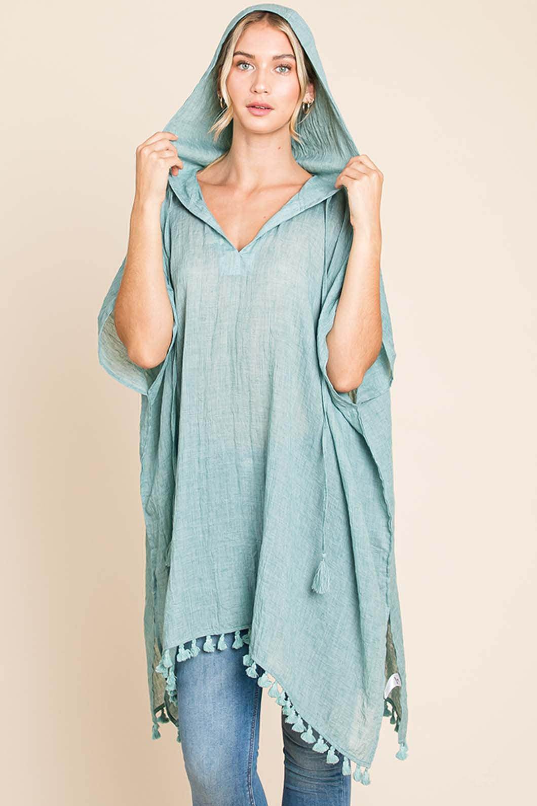 Cotton Bleu by Nu Label Tassel Hem Hooded Cover Up Dress