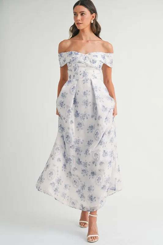 High End MABLE Floral Printed Off Shoulder Maxi Dress