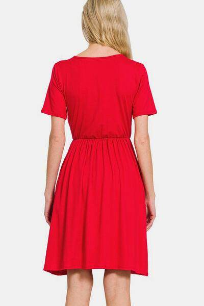 Zenana Surplice Short Sleeve Brushed DTY Dress for Women