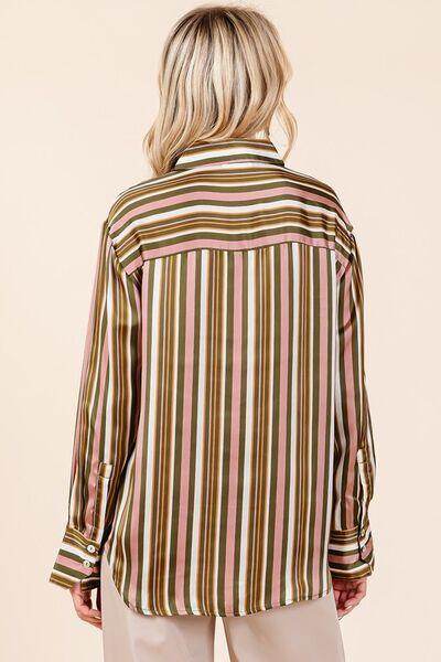 Mittoshop Striped Button Down Satin Shirt in Multicolor
