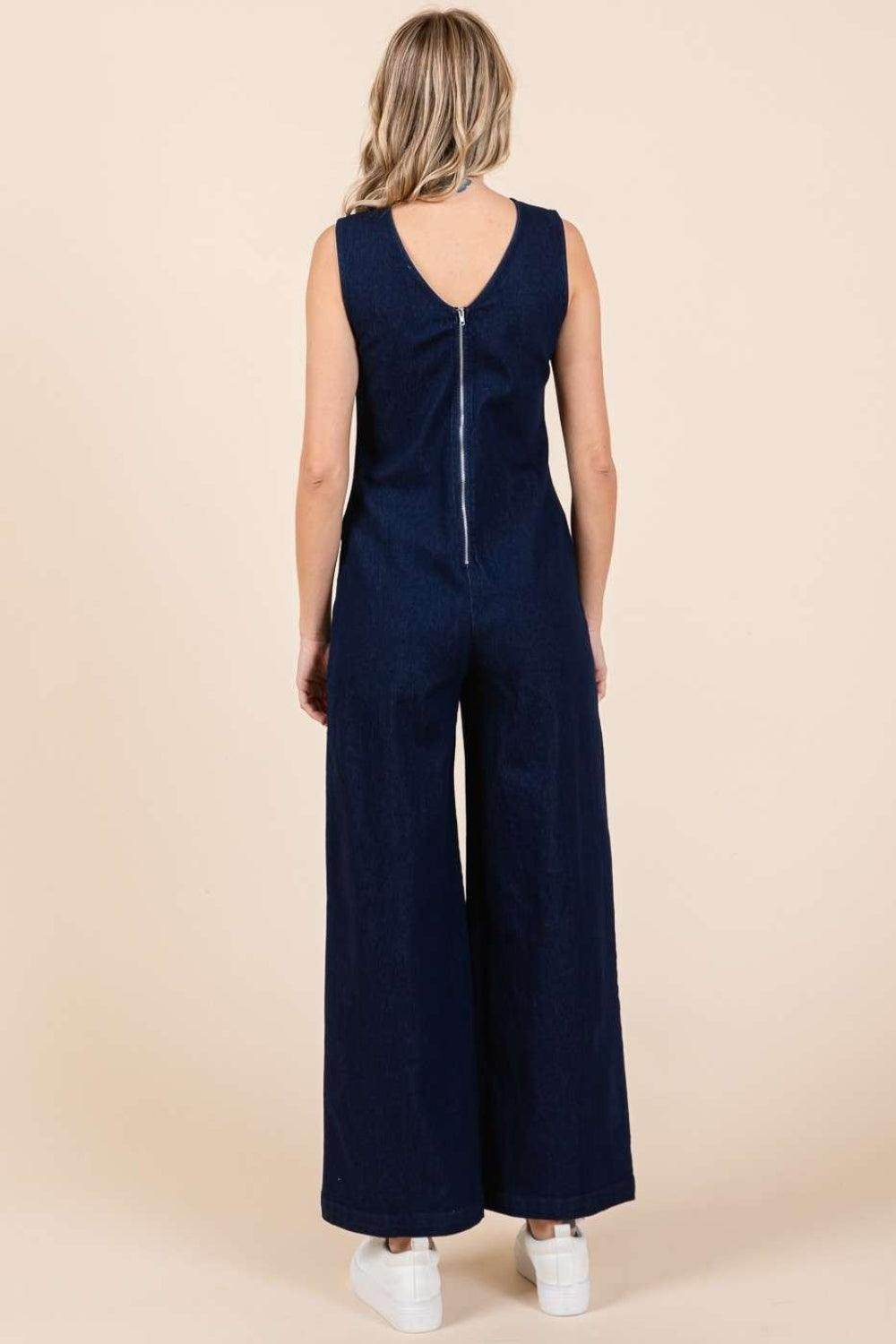 Mittoshop Sleeveless Wide Leg Denim Jumpsuit for Women