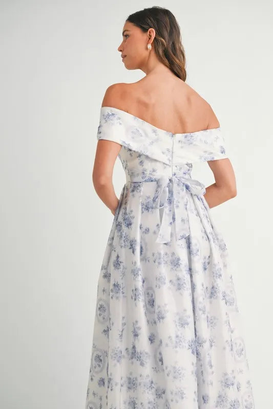 High End MABLE Floral Printed Off Shoulder Maxi Dress